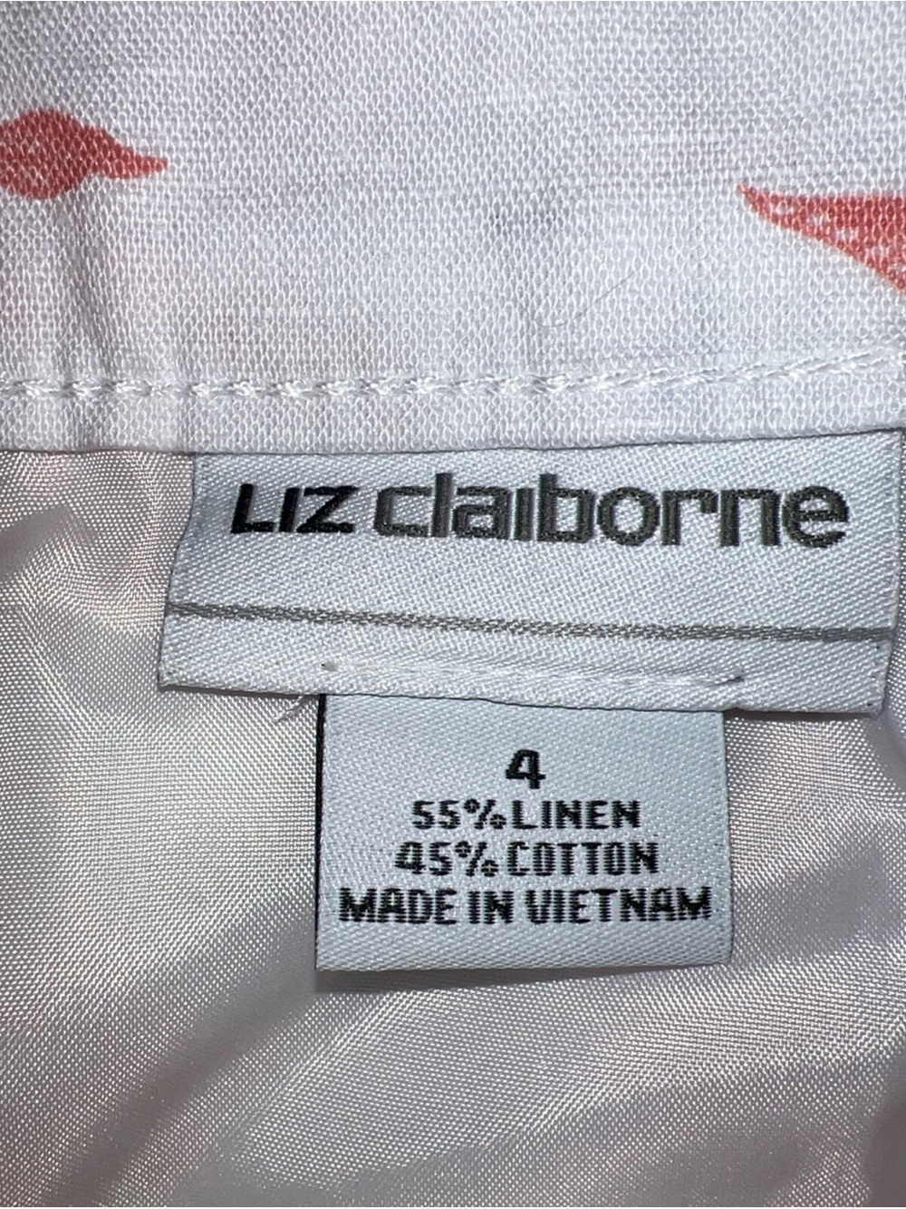 New W/T Liz Claiborne Coral White Floral Linen Blend A Line Skirt Women's Sz 4 - Picture 4 of 7